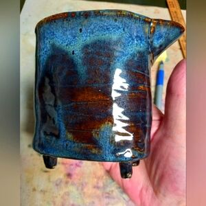 Handmade Rustic Footed Earthenware Art Pottery Pitcher